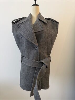 H&M Studio A/W 2020 Gray Belted Wool Vest Coat